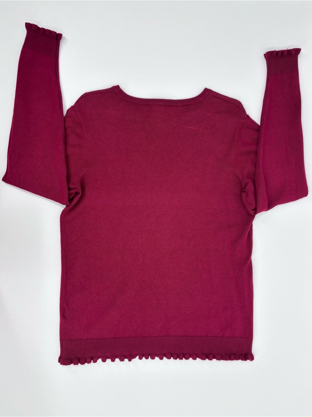 Soya Concept Raspberry Ruffled Hem Crew Neck Lightweight Sweater, Large - Picture 11 of 16